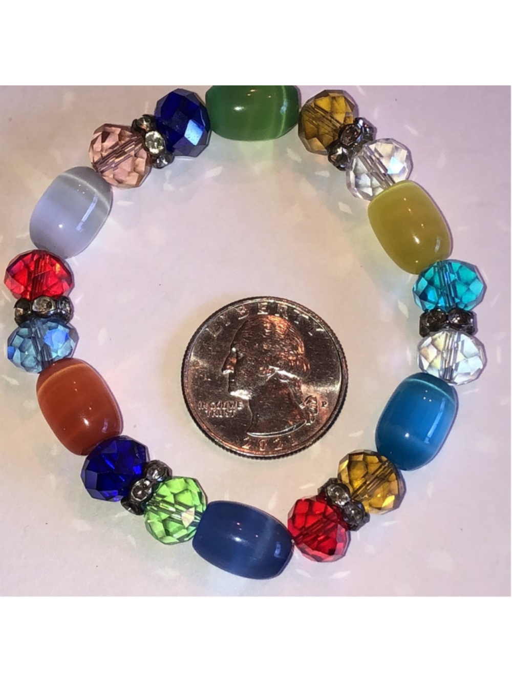 Colorful Moon Glow and Multicolor Glass Beaded Boho Stretch Bracelet - Picture 4 of 4